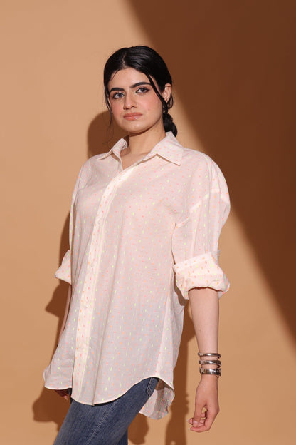 Scattered Dot Pattern Oversized Shirt - Ackee