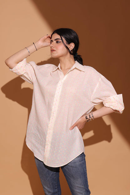 Scattered Dot Pattern Oversized Shirt - Ackee