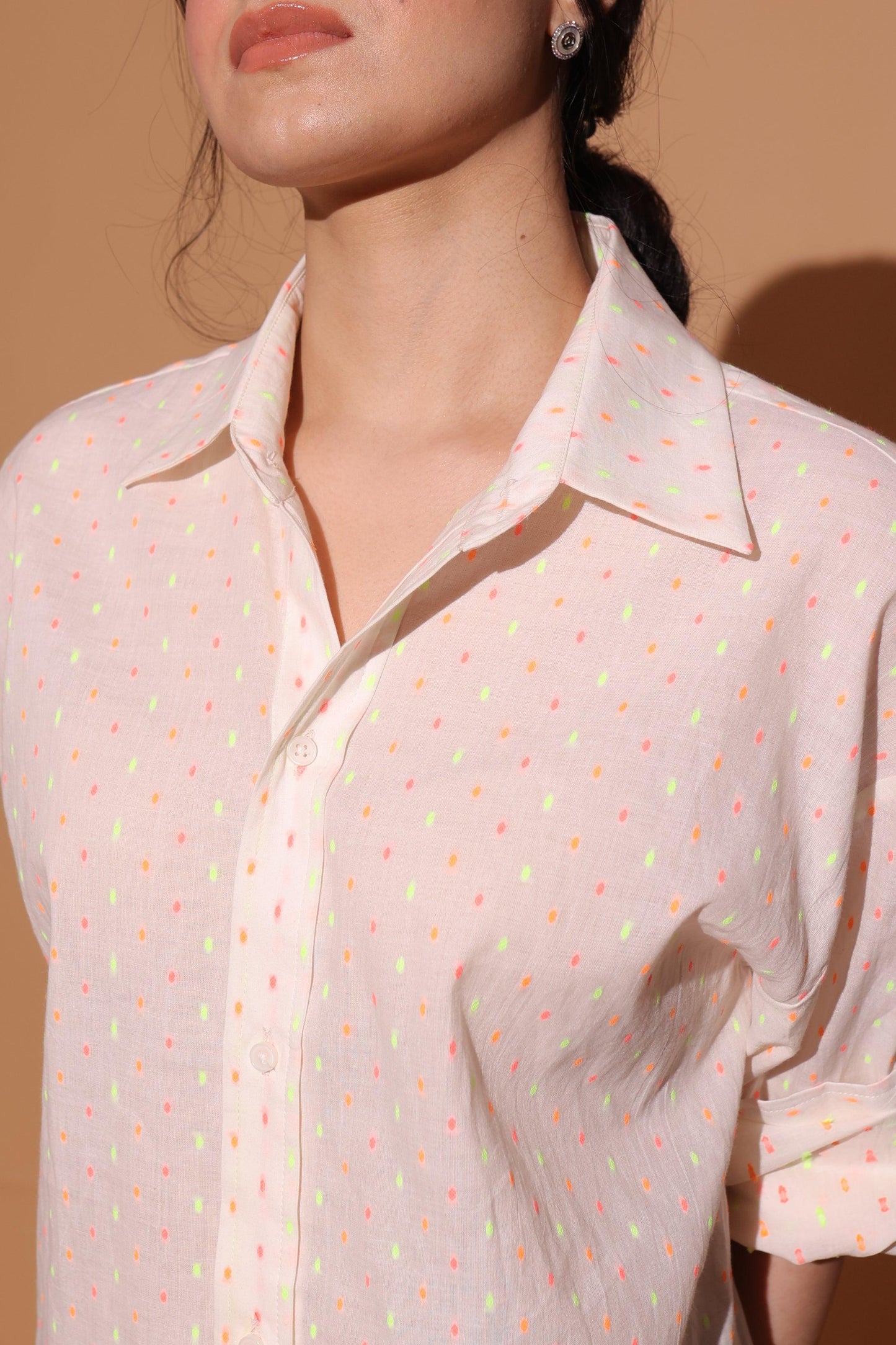Scattered Dot Pattern Oversized Shirt - Ackee
